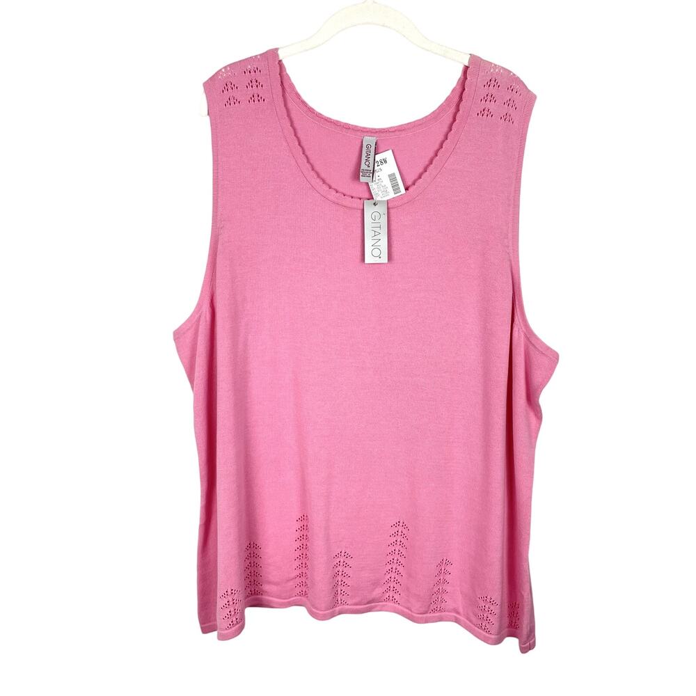 VTG 90s Gitano Pink Pointelle Knit Sweater Sleeveless Top Plus Size 26/28W Tank